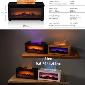 USB Colorful Flame Effect Essential Oil Diffuser with Remote Control – 3D Fireplace Simulation Humidifier for Home & Office